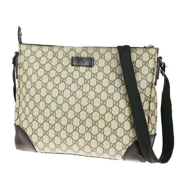 GUCCI Logo GG Pattern Crossbody Shoulder Bag PVC Leather Brown Italy - Picture 1 of 16